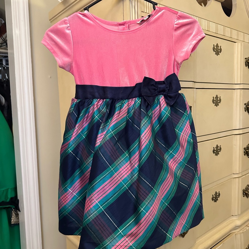 Velvet Pink and Blue Plaid Kids Dress